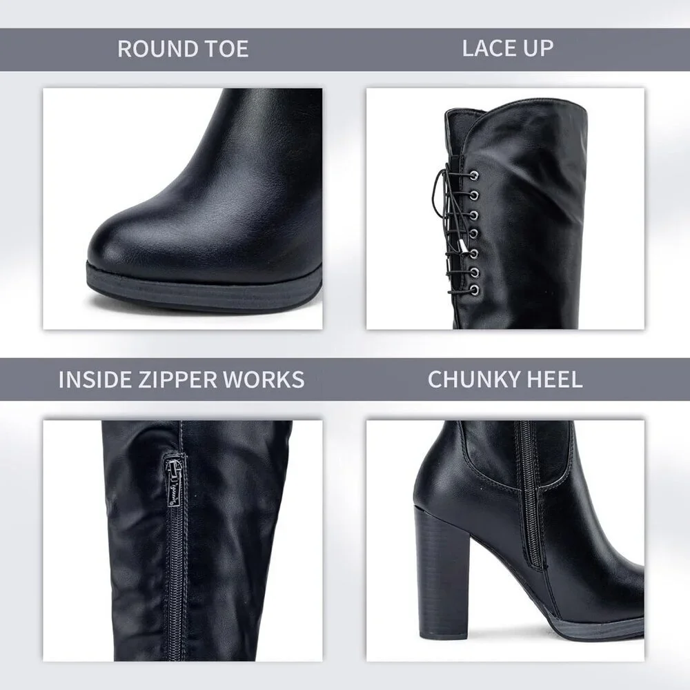 Women Blackpu-imitation Grain Synthetic suede Thigh High Over The Knee Tall Boot